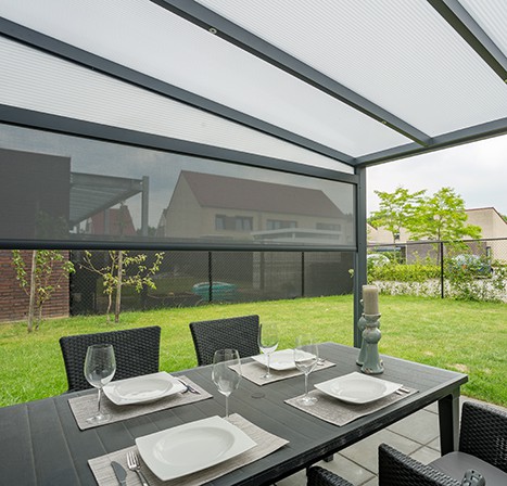 Verano Iseo aluminium overkapping zijkant dichtmaken met screen ideeën veranda afsluiten