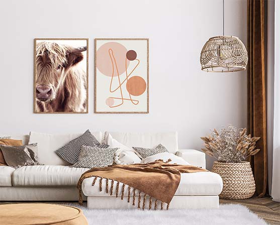 Bohemian gordijnen velours gordijn fluweel boho interieur woonkamer rotan lamp rieten mand kleed witte plofbank ibiza style