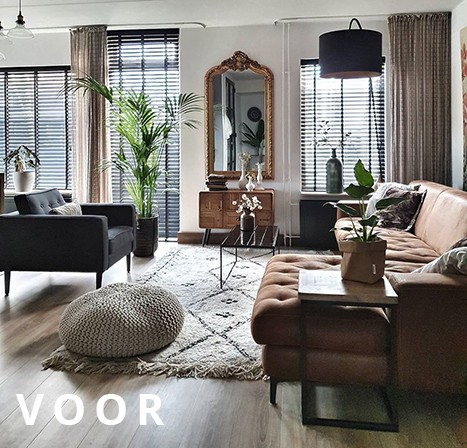 Voor en na interieur gordijnen woonkamer inbetweens influencer styling