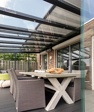 Verano Ledro glazen terrasoverkapping oslo verandazonwering waterdichte zonwering