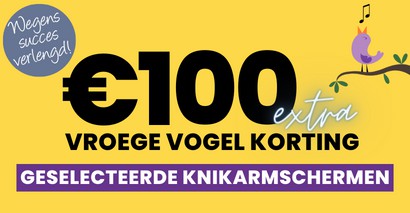 €100 korting op knikarmschermen